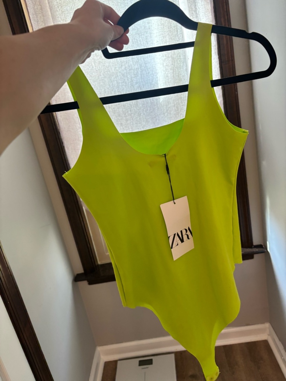 ZARA Lime Neon Green square scoop Tank Bodysuit